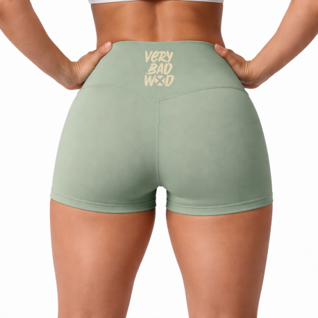 short femme sport vert logo beige Very Bad Wod fitness