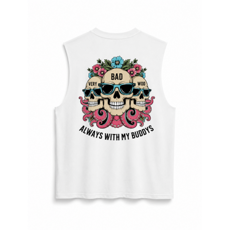 Muscle Tank Oversize Very Bad Wod Always with my buddys blanc Muscle tank sport
