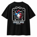 Vue arrière du t-shirt French Wod Engine avec cœur mécanique tricolore.