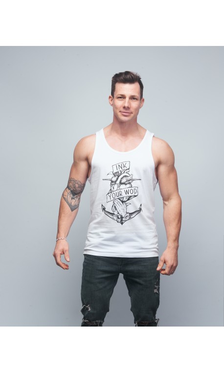 Training tank white INK YOUR WOD for men | VERY BAD WOD x WILL LENNART TATOO