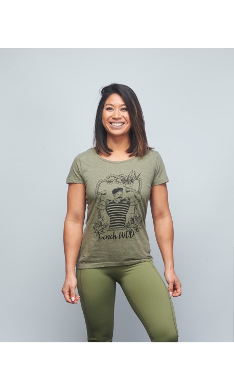 Training T-shirt heather green FRENCH WOD for women | VERY BAD WOD x WILL LENNART TATOO